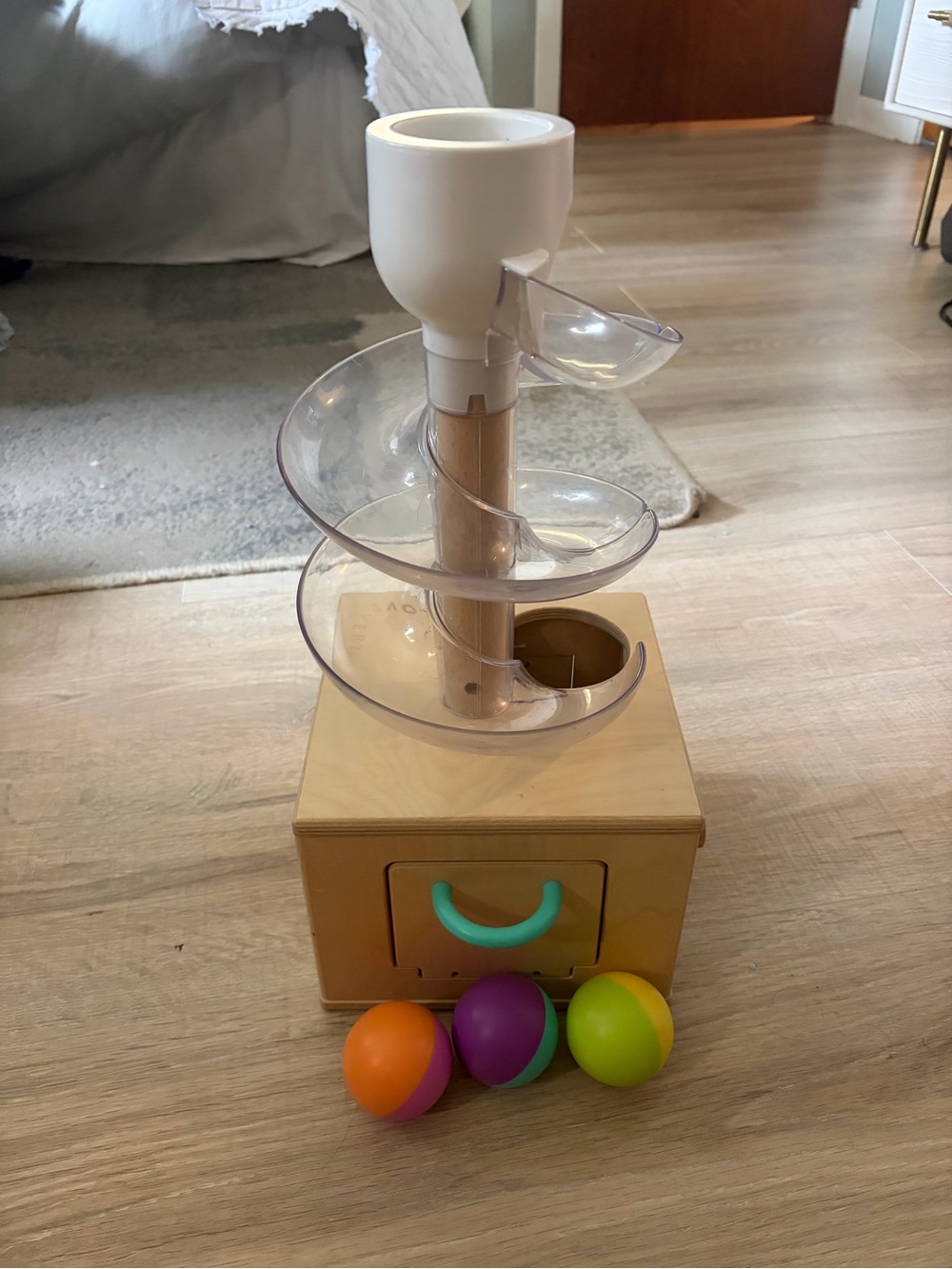 Lovevery Wooden Ball Drop Toy with Spiral Slide - White, Natural & Multi